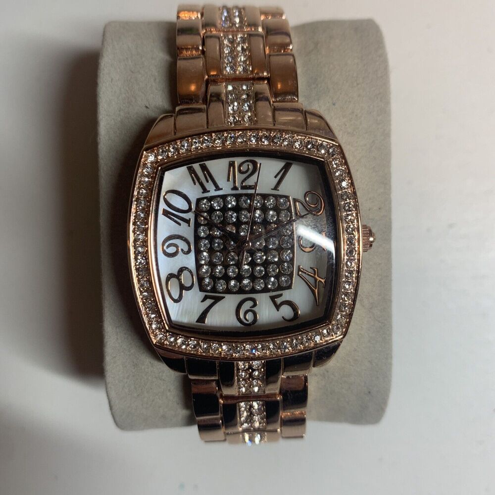 Victoria Wieck Watch Women Gold Tone Crystals Mother of Pearl